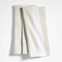 Cuisine Stripe Alabaster Beige Organic Cotton Kitchen Towels, Set of 2
