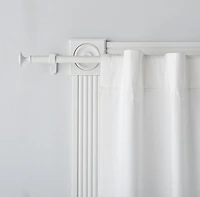 White .75" Curtain Rod and Round End Cap Finials Set 28"-48"