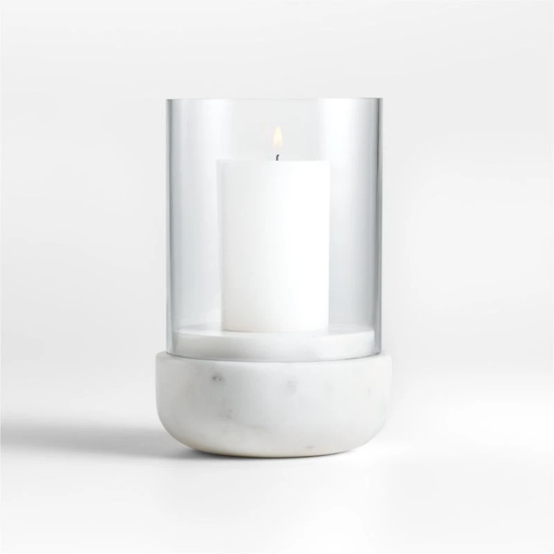 Curve Marble and Glass Hurricane Candle Holder 6.5"