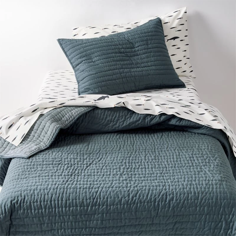 Cozy Cloud Slate Blue Washed Organic Cotton Kids Quilted Pillow Sham