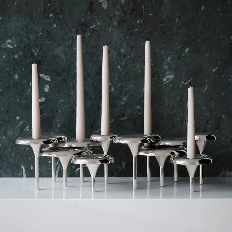 Aura Short Nickel Cast Brass Candelabra by Daniel Humm