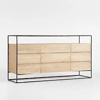 Dahlia 9-Drawer Hand-Forged Steel and Oak Wood Dresser with Shelf