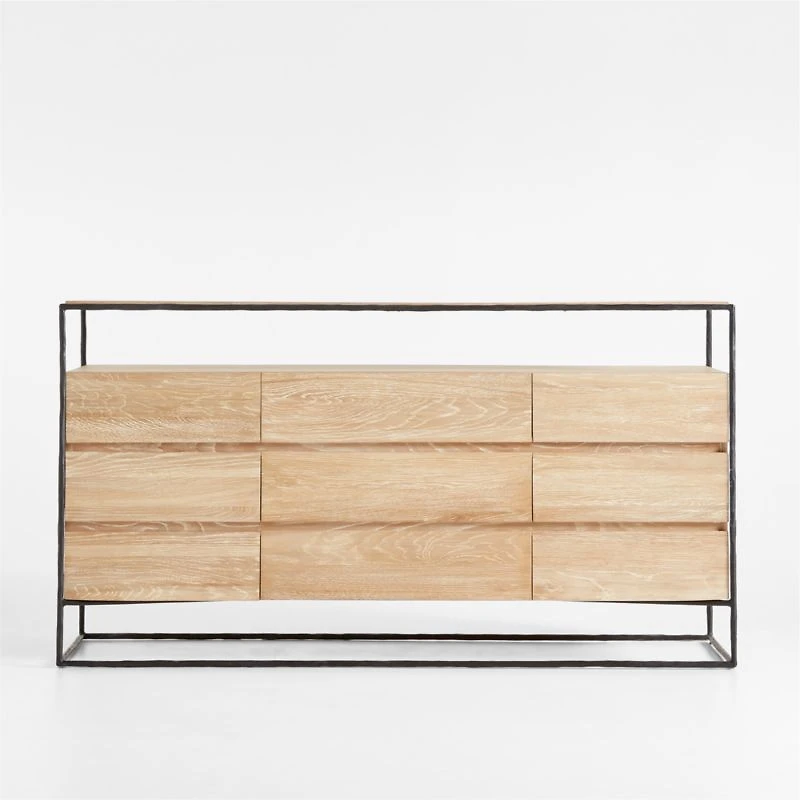 Dahlia 9-Drawer Hand-Forged Steel and Oak Wood Dresser with Shelf
