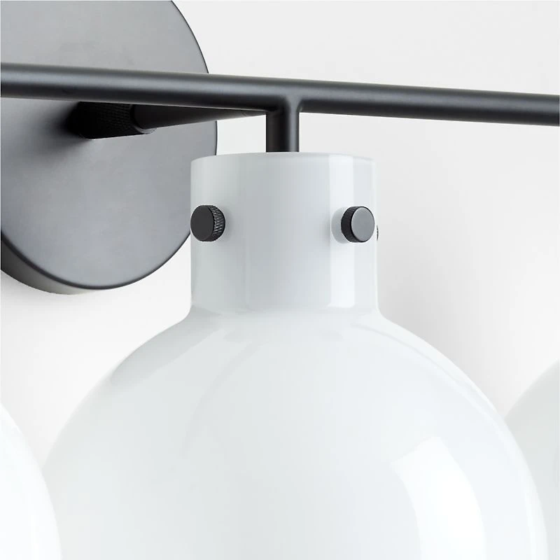 Dakota Black 3-Light Wall Sconce with Milk Glass Globe