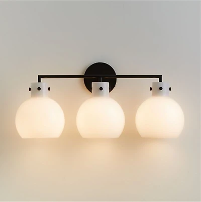 Dakota Black 3-Light Wall Sconce with Milk Glass Globe