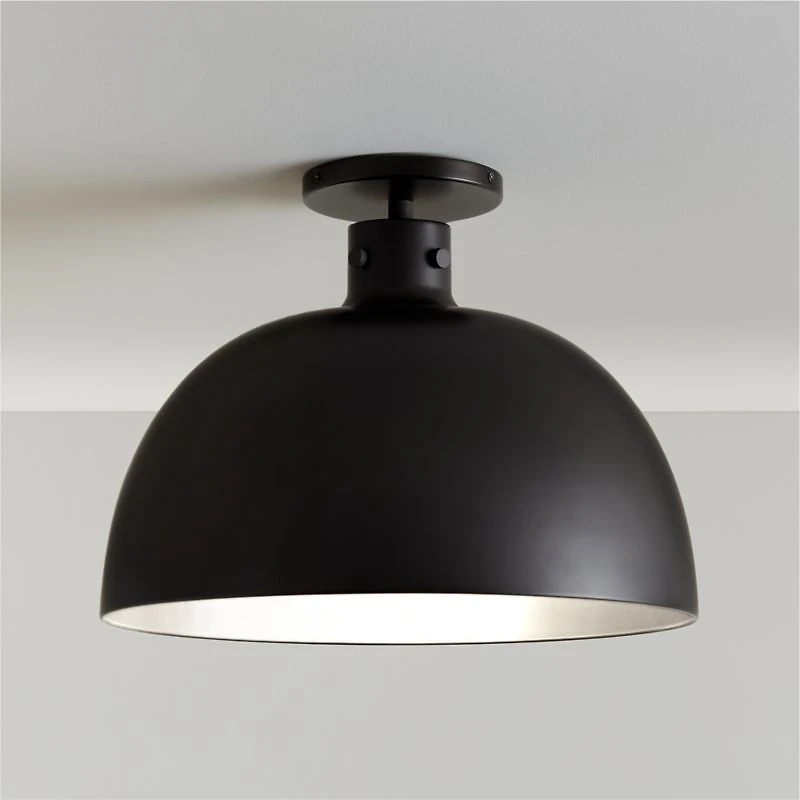 Dakota Black Flush Mount Light with Large Black Dome 15"