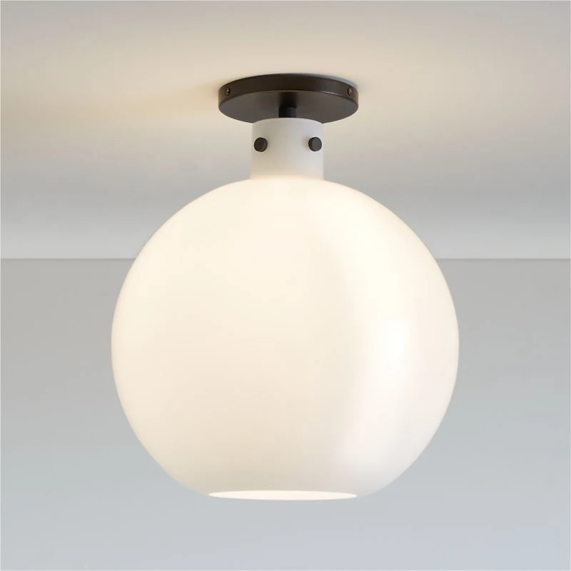 Dakota Black Flush Mount Light with Large Milk White Glass Globe