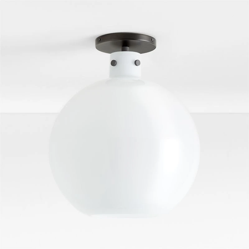 Dakota Black Flush Mount Light with Large Milk White Glass Globe
