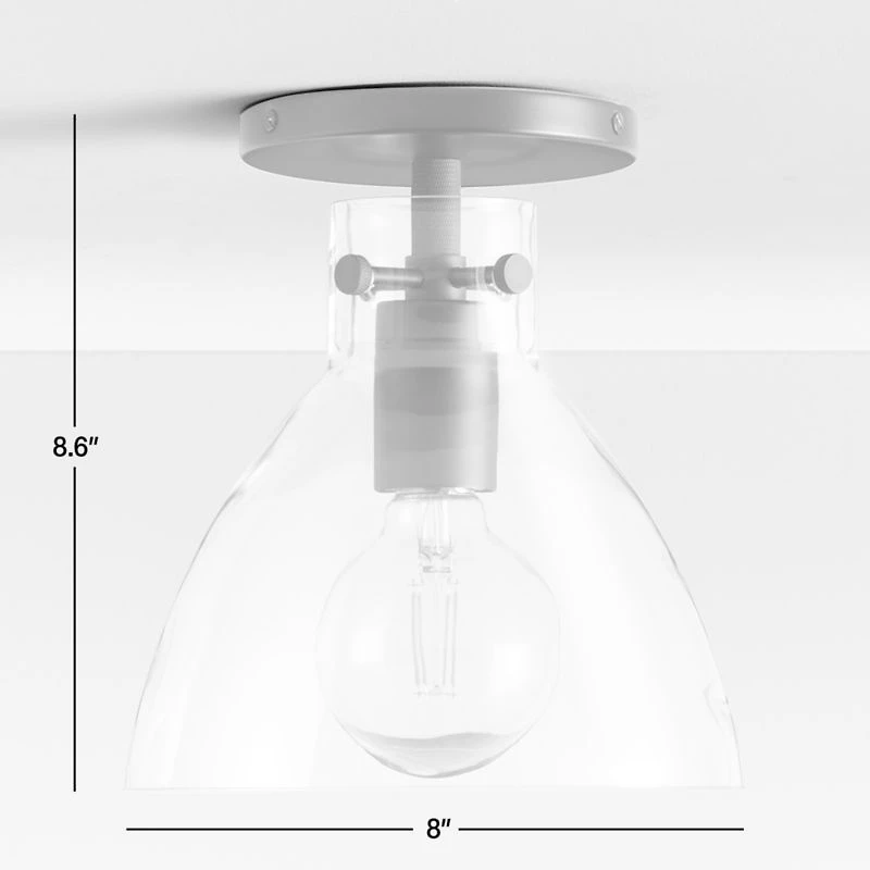 Dakota Brass Flush Mount Light with Small Clear Glass Dome 8"