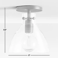 Dakota Brass Flush Mount Light with Small Clear Glass Dome 8"