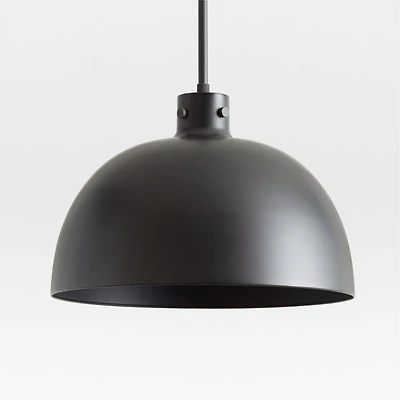 Dakota Black Pendant Light with Large Black Dome 15"