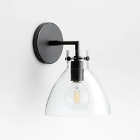Dakota Black Sconce Light with Small Clear Glass Dome Set of 2