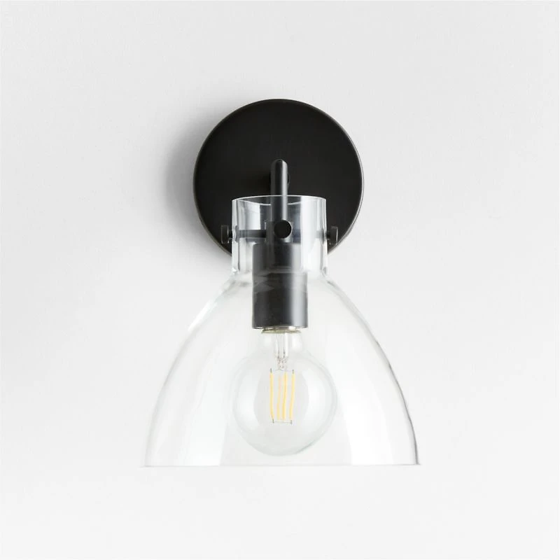 Dakota Black Sconce Light with Small Clear Glass Dome Set of 2