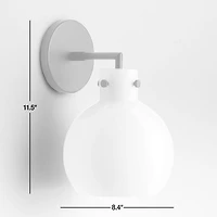 Dakota Chrome Sconce Light with Small Milk White Glass Globe