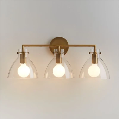 Dakota Brass 3-Light Wall Sconce with Clear Glass Dome