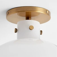 Dakota Brass Flush Mount Light with Large Milk Glass Dome 13"