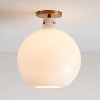 Dakota Brass Flush Mount Light with Large Milk Glass Dome 13"