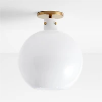 Dakota Brass Flush Mount Light with Large Milk Glass Dome 13"