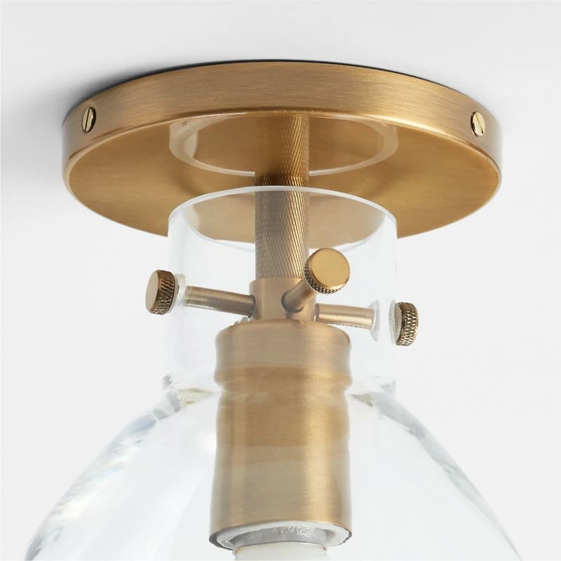 Dakota Brass Flush Mount Light with Small Clear Glass Dome 8"