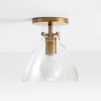 Dakota Brass Flush Mount Light with Small Clear Glass Dome 8"