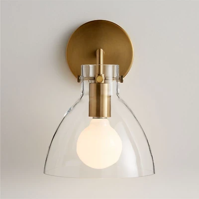 Dakota Brass Sconce Light with Small Clear Glass Dome Set of 2