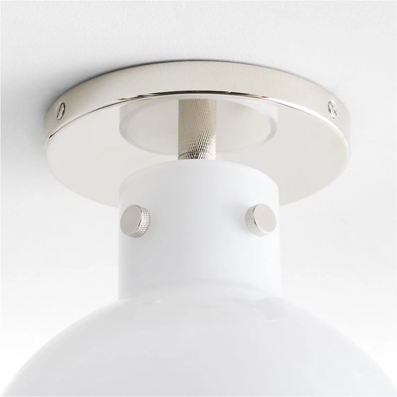 Dakota Chrome Flush Mount Light with Small Milk White Glass Globe 7.5"