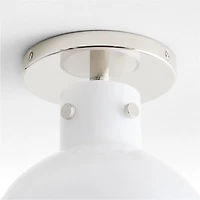 Dakota Chrome Flush Mount Light with Small Milk White Glass Globe 7.5"