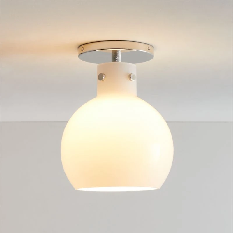 Dakota Chrome Flush Mount Light with Small Milk White Glass Globe 7.5"