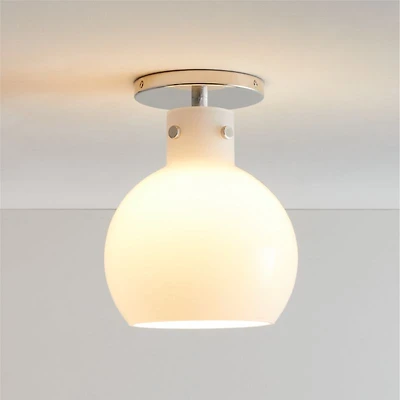 Dakota Chrome Flush Mount Light with Small Milk White Glass Globe 7.5"