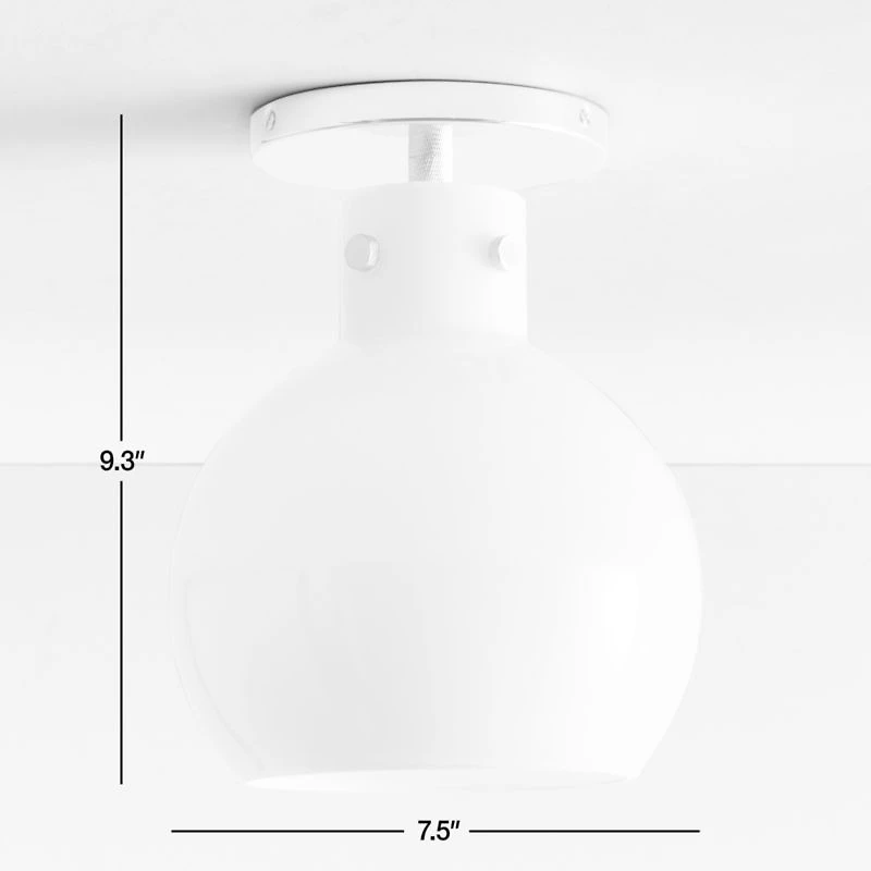 Dakota Chrome Flush Mount Light with Small Milk White Glass Globe 7.5"