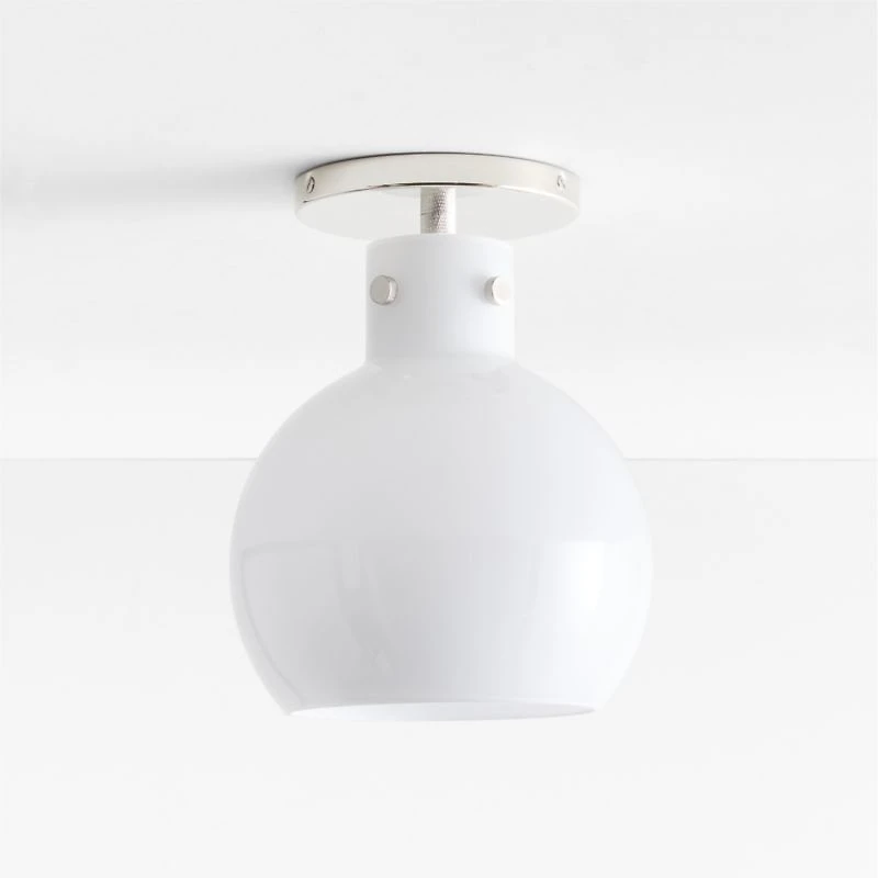 Dakota Chrome Flush Mount Light with Small Milk White Glass Globe 7.5"