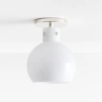 Dakota Chrome Flush Mount Light with Small Milk White Glass Globe 7.5"