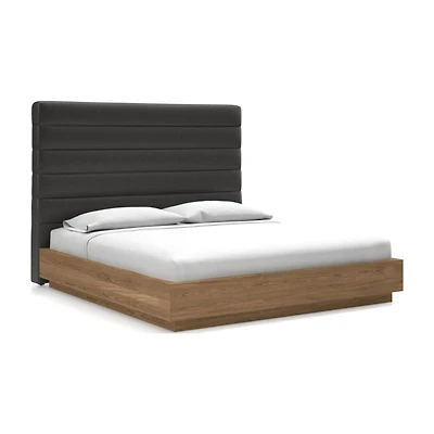 Danielle King Headboard with Batten Plinth-Base Bed Grey Faux Leather