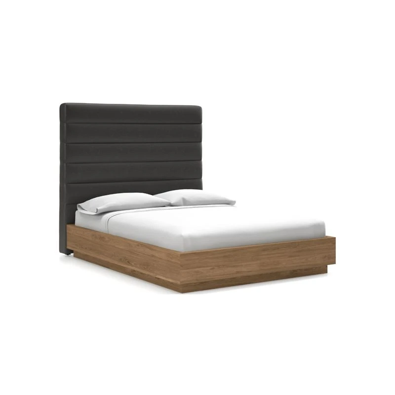Danielle King Headboard with Batten Plinth-Base Bed Grey Faux Leather
