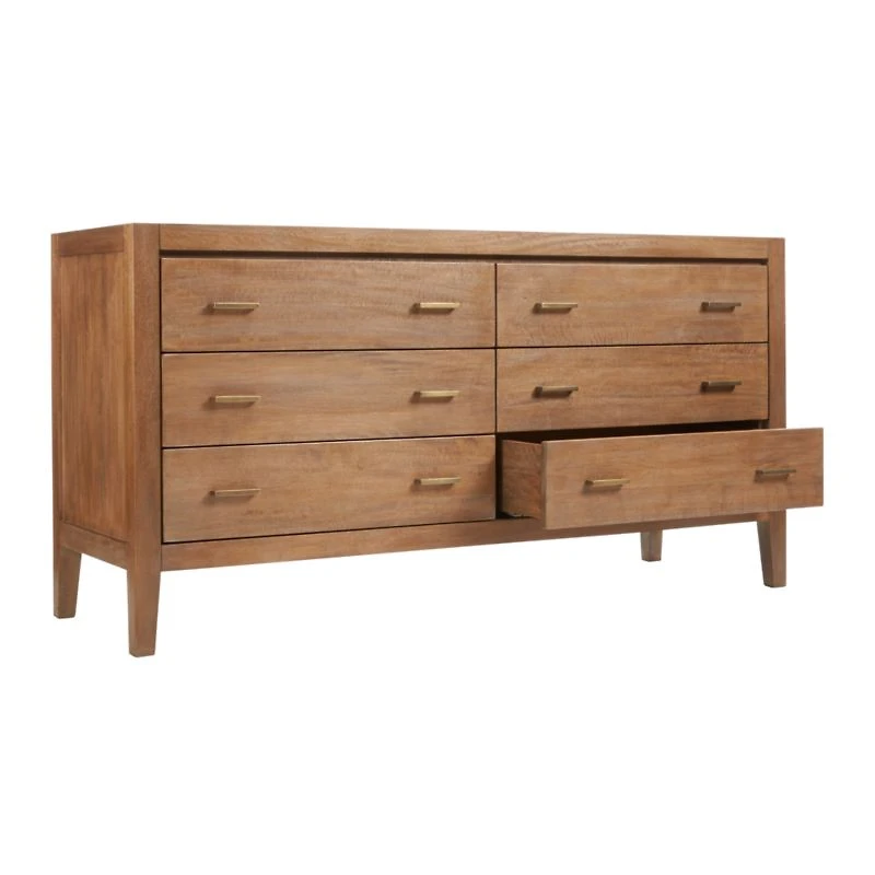 Dawson 60" Light Brown Wood 6-Drawer Dresser