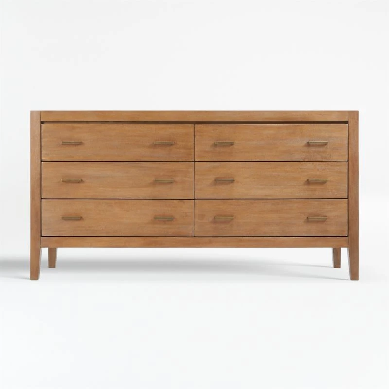 Dawson 60" Light Brown Wood 6-Drawer Dresser