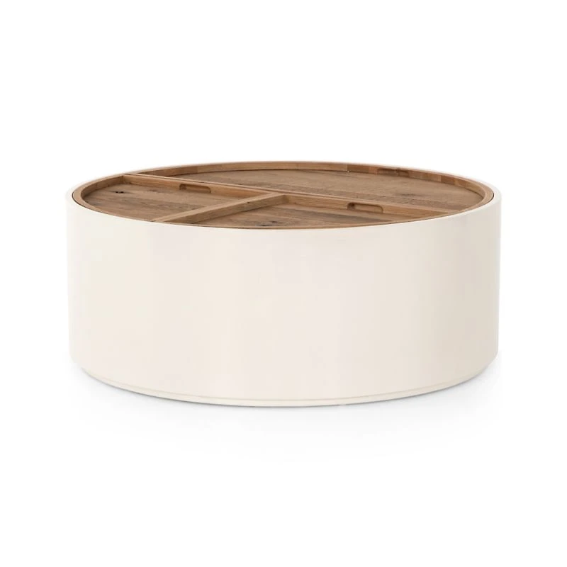 Dean White and Oak 42" Round Storage Coffee Table