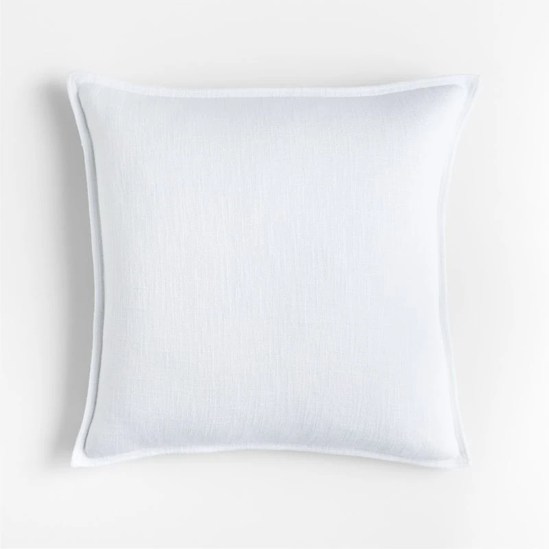 White 20"x20" Laundered Linen Throw Pillow with Feather Insert