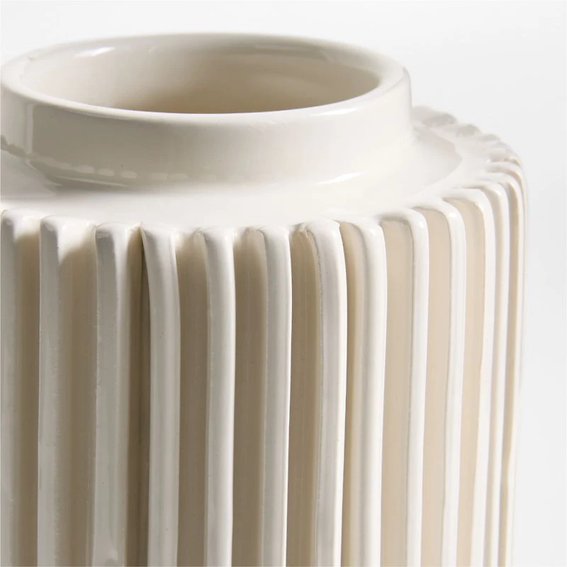 Della Small White Ceramic Ribbed Vase 12"