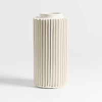 Della Small White Ceramic Ribbed Vase 12"