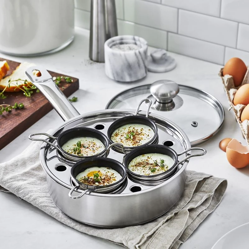 Demeyere Resto 4-Cup Stainless Steel Egg Poacher Set