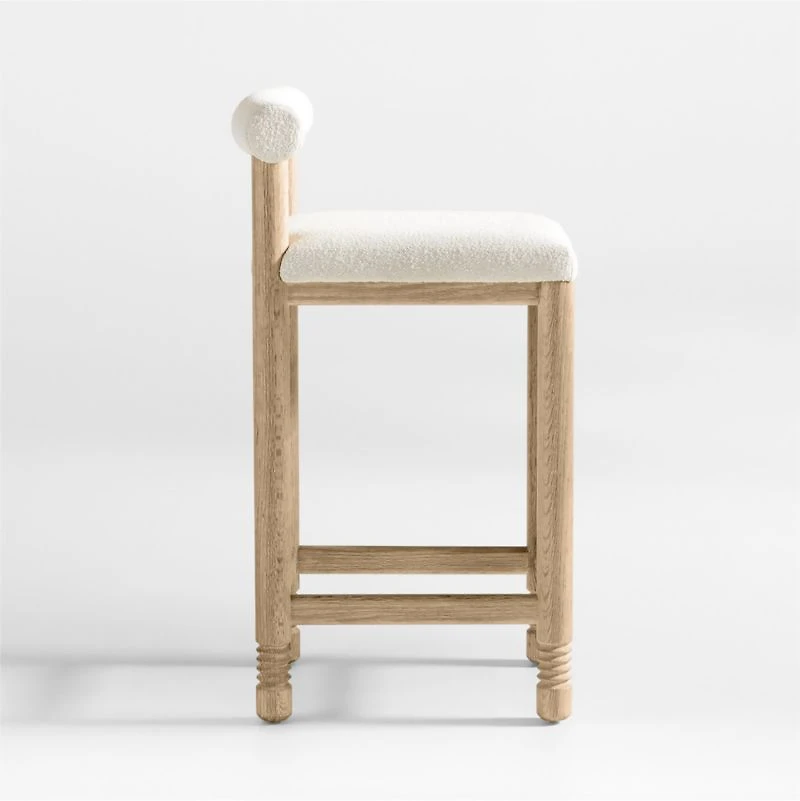 Revival Boucle Oak Counter Stool by Athena Calderone