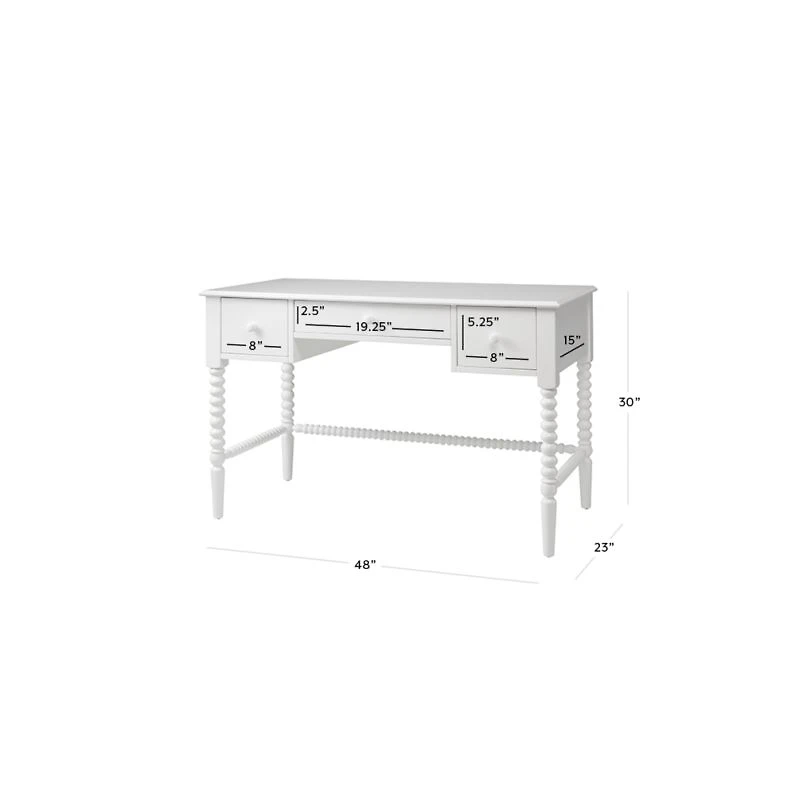 Jenny Lind White Wood Spindle 3-Drawer Kids Desk