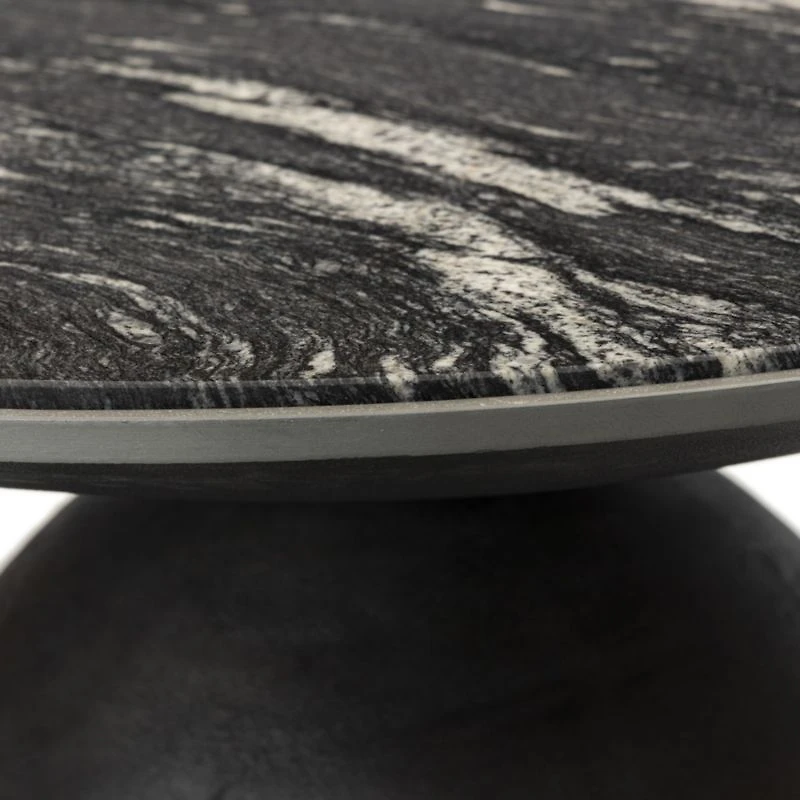 Dev Black Marble and Grey Metal 35" Round Coffee Table