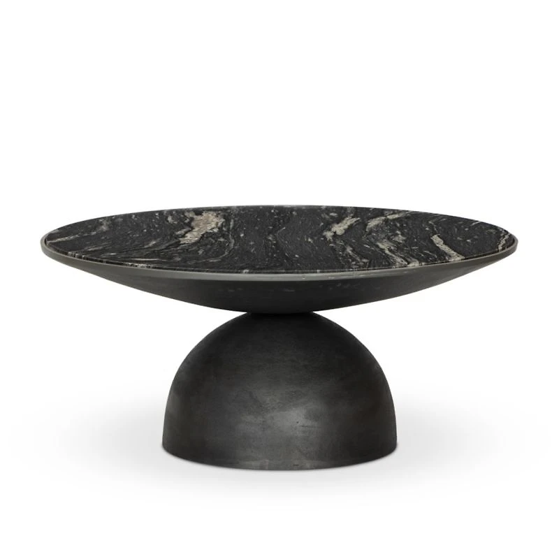 Dev Black Marble and Grey Metal 35" Round Coffee Table