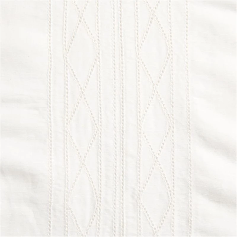 Crisp White Diamond Stitch EUROPEAN FLAX ™-Certified Linen Sheer Window Curtain Panel 52"x84"