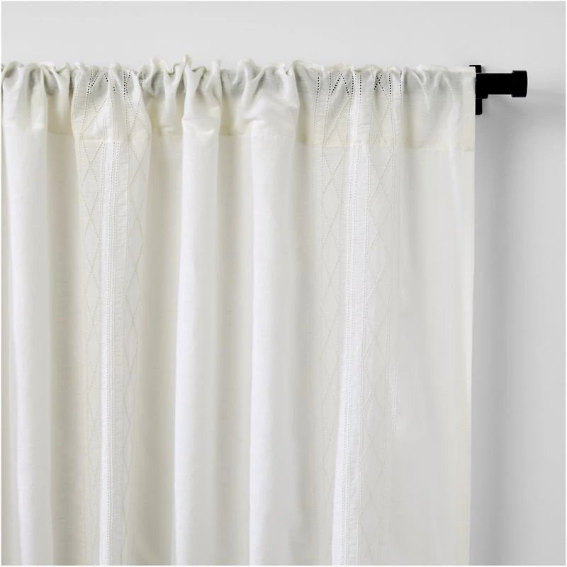 Crisp White Diamond Stitch EUROPEAN FLAX ™-Certified Linen Sheer Window Curtain Panel 52"x84"