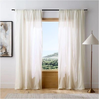 Crisp White Diamond Stitch EUROPEAN FLAX ™-Certified Linen Sheer Window Curtain Panel 52"x84"