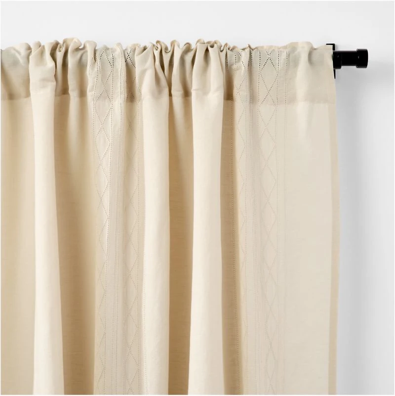 Natural Taupe Diamond Stitch EUROPEAN FLAX ™-Certified Linen Sheer Window Curtain Panel 52"x84"