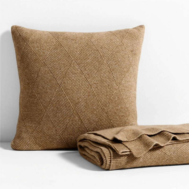 Diamond Knit 70"x55" Camel Tan Throw Blanket
